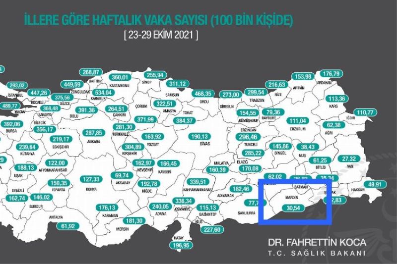 Mardin vaka sayısı en az olan 4 ilden biri