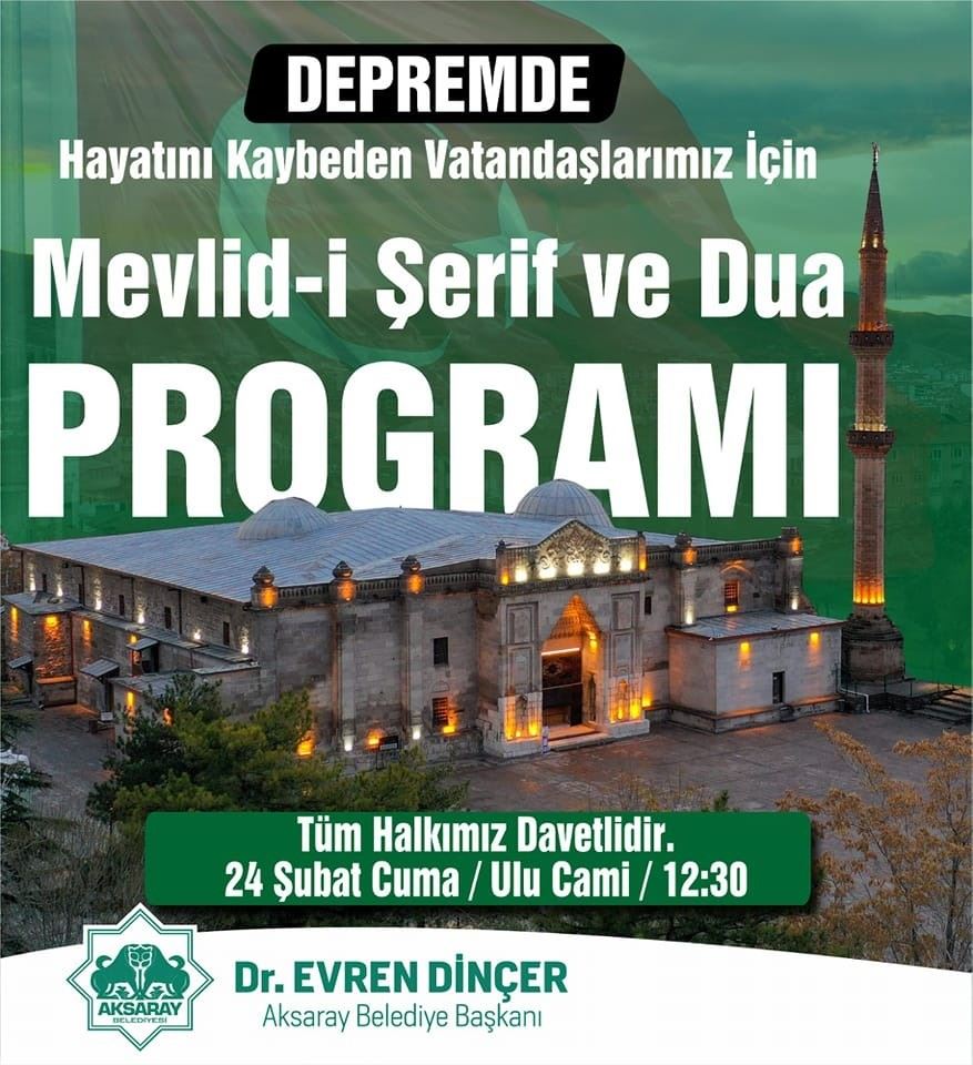 DEPREMDE KAYBETTİĞİMİZ VATANDAŞLARIMIZ İÇİN MEVLİD-İ ŞERİF VE DUA PROGRAMI