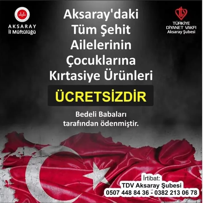 Aksaray Müftülüğü şehit çocuklarının kırtasiye masraflarını ödeyecek