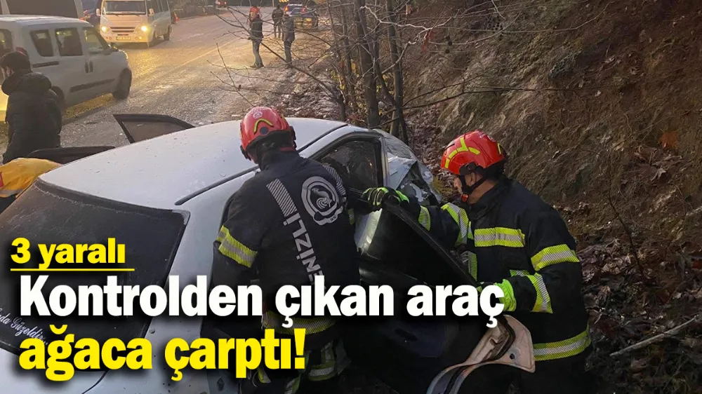 Kontrolden çıkan araç ağaca çarptı: 3 yaralı