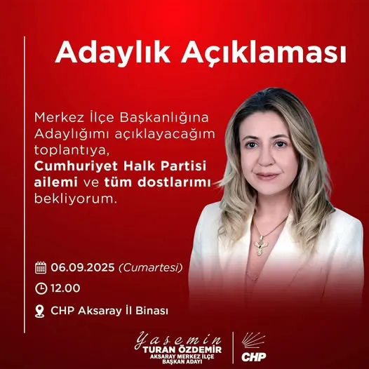 Yasemin Turan Özdemir: CHP Merkez İlçe Başkanlığına Adayım